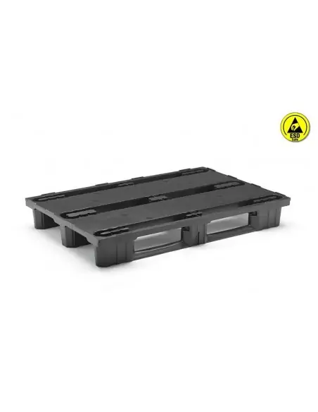 PALET  EUROPEO DE PLÁSTICO ENCAJABLE ANTIESTÁTICO 3 PATINES, 1.200 x 800 x 160 mm. (Largo x Ancho x Alto)
