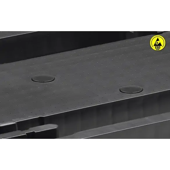 PALET  EUROPEO DE PLÁSTICO ENCAJABLE ANTIESTÁTICO 3 PATINES, 1.200 x 800 x 160 mm. (Largo x Ancho x Alto)