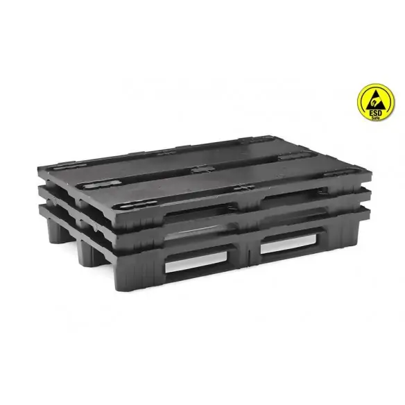 PALET  EUROPEO DE PLÁSTICO ENCAJABLE ANTIESTÁTICO 3 PATINES, 1.200 x 800 x 160 mm. (Largo x Ancho x Alto)