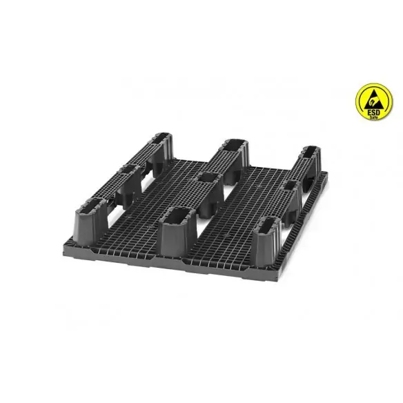 PALET  EUROPEO DE PLÁSTICO ENCAJABLE ANTIESTÁTICO 3 PATINES, 1.200 x 800 x 160 mm. (Largo x Ancho x Alto)