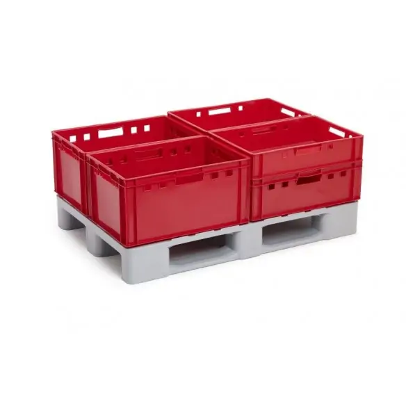 PALET EUROPEO DE PLÁSTICO APILABLE H1 HIGIÉNICO 3 PATINES, 1.200 x 800 x 160 mm. (Largo x Ancho x Alto)
