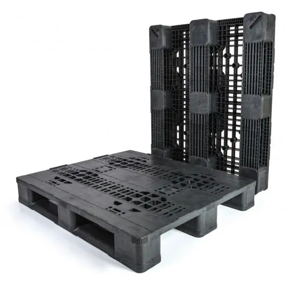 PALET AMERICANO DE PLÁSTICO APILABLE 3 PATINES, 1.200 x 1.000 x 165 mm. (Largo x Ancho x Alto)