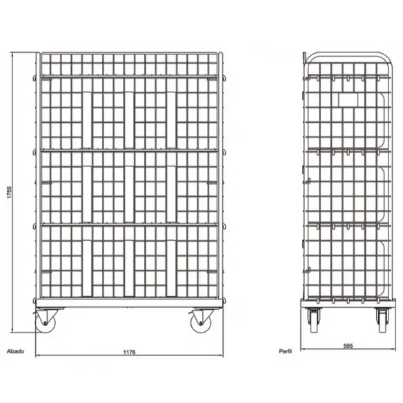 ROLL CONTAINER POSTAL 1.176 x 595 x 1.755 mm. (Largo x Ancho x Alto)