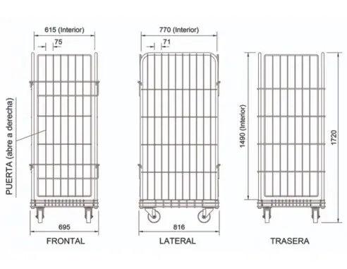 ROLL CONTAINER MULTIPUERTA 816 x 695 x 1.820...