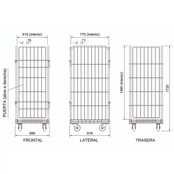 ROLL CONTAINER MULTIPUERTA 816 x 695 x 1.820 mm. (Largo x Ancho x Alto)