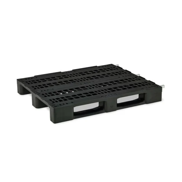 PALET AMERICANO DE PLÁSTICO REFORZADO 3 PATINES Y 5 TUBOS, 1200 x 1000 x 150 mm. (Largo x Ancho x Alto)
