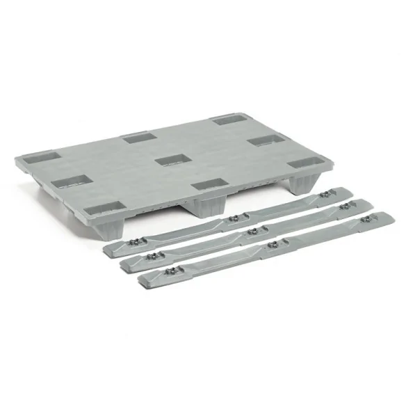 PALET EUROPEO DE PLÁSTICO ENCAJABLE CON PATINES (1.200 x 800 x 140 mm) ( Largo x Ancho x Alto)